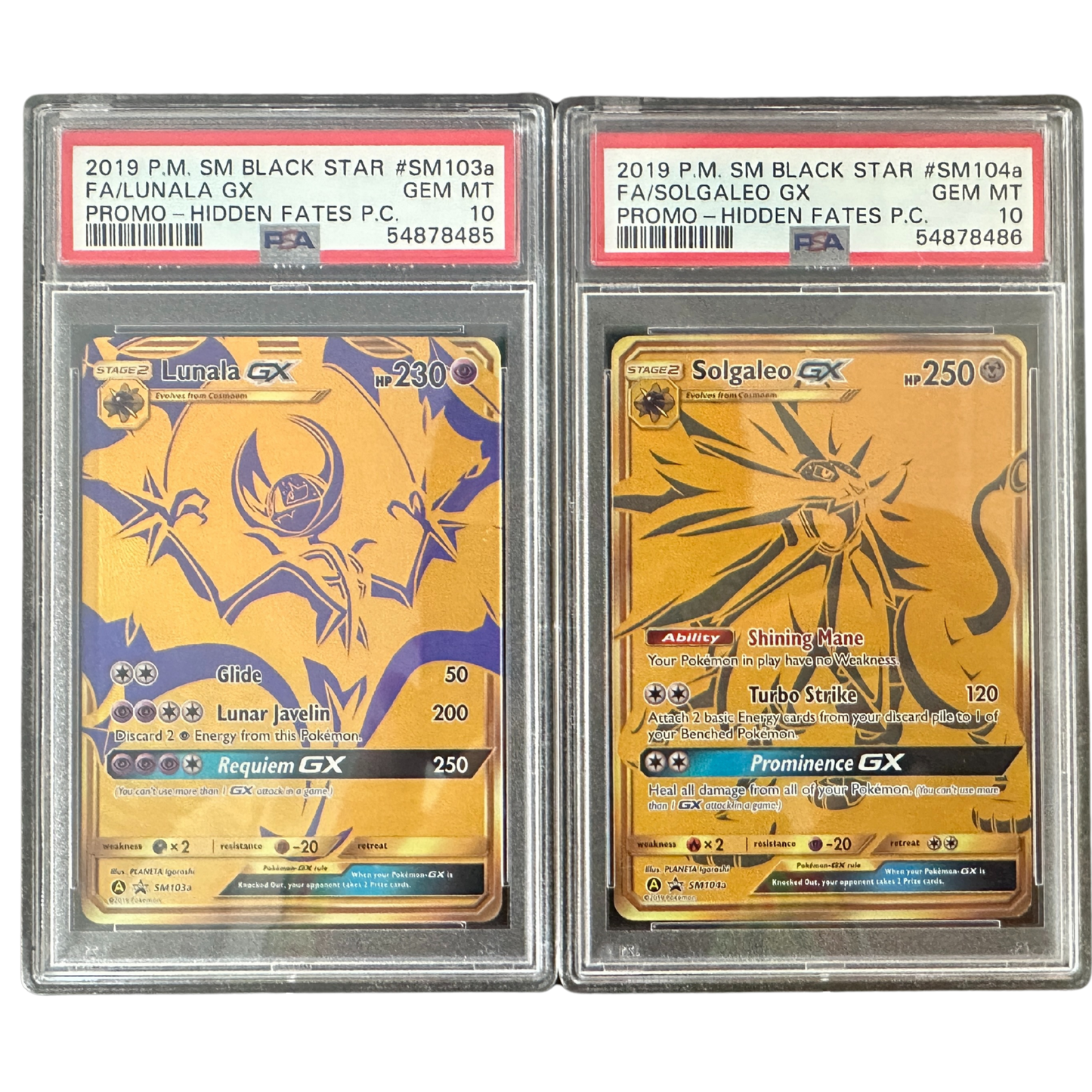 *Graded* PSA 10 Sequential Full Art Lunala GX & Solgaleo GX - Hidden Fates Premium Collection Black Star Promo