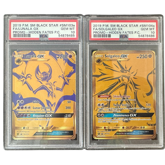 *Graded* PSA 10 Sequential Full Art Lunala GX & Solgaleo GX - Hidden Fates Premium Collection Black Star Promo