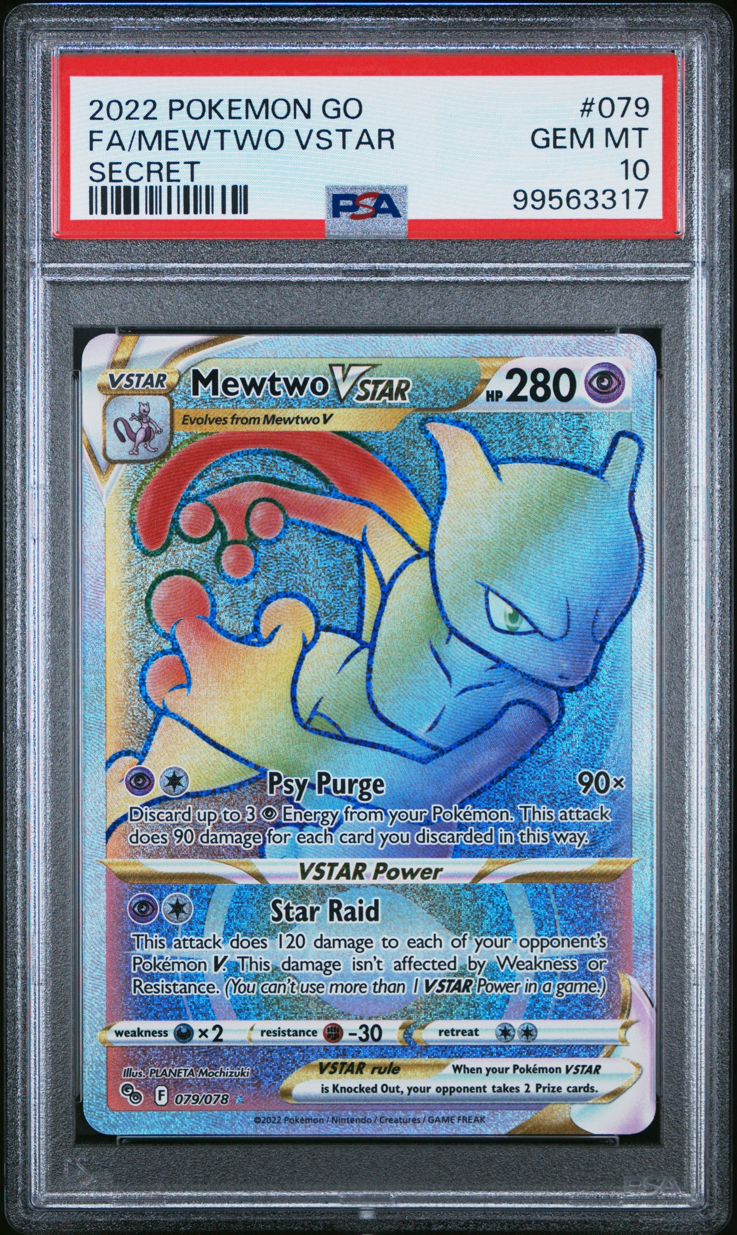 *Graded* PSA 10 2022 Full Art Rainbow Mewtwo VSTAR - Pokemon GO