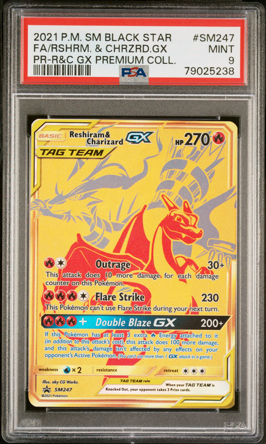 *Graded* PSA 9 2021 Full Art Reshiram & Charizard GX - Sun & Moon Black Star Promo