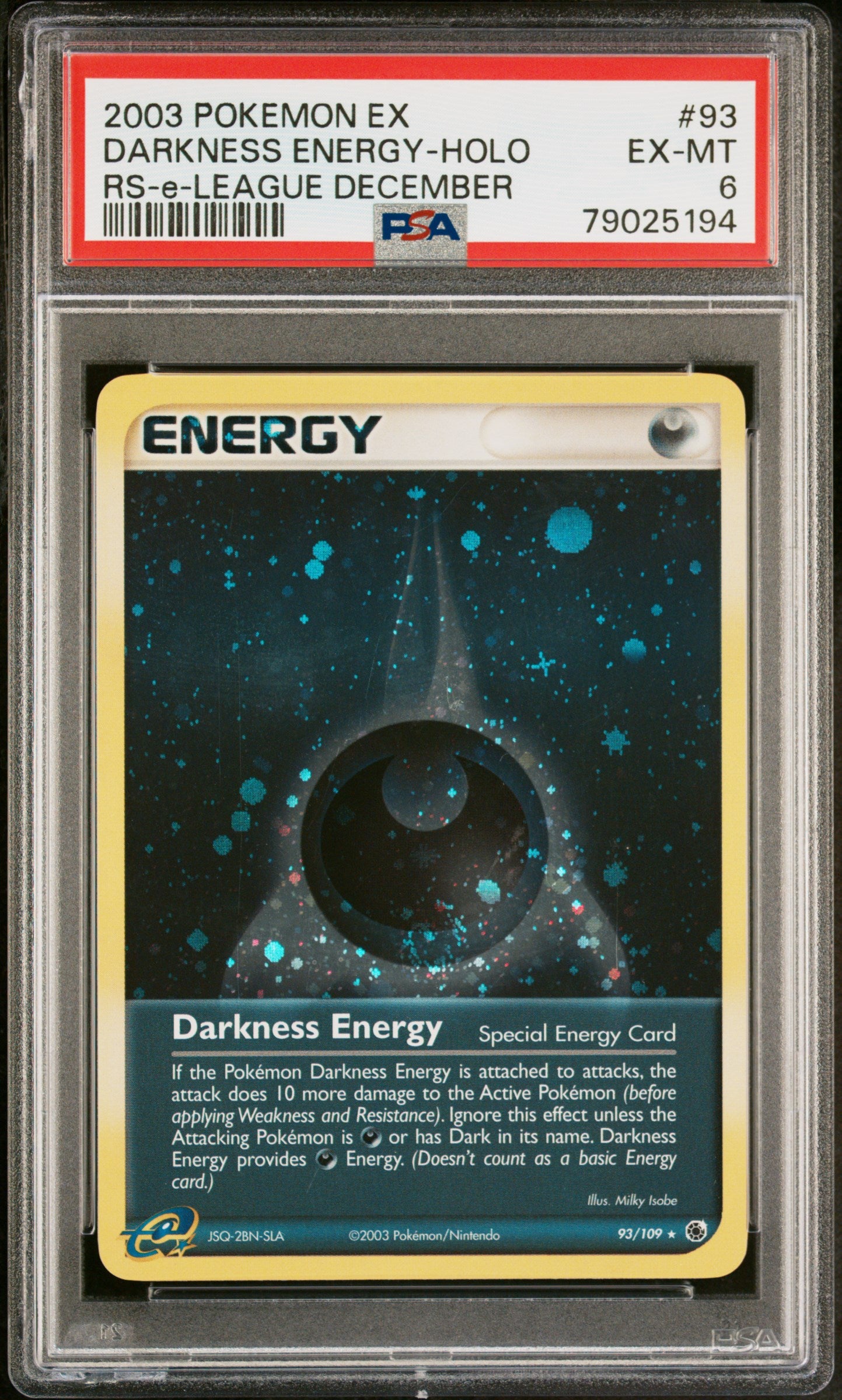 *Graded* PSA 6 2003 Holo Darkness Energy - Ruby & Sapphire e-League December